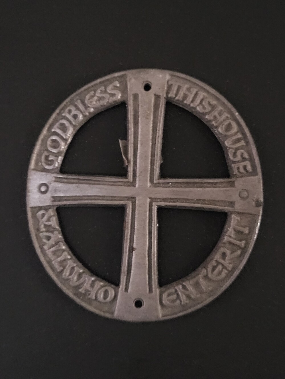 Vintage Terra Sancta Guild Pewter House Blessing Door Plaque Cross Sign